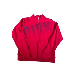 PINK Victoria’s Secret 1/4 Zip Sweatshirt Red Pullover Women’s M Logo Front